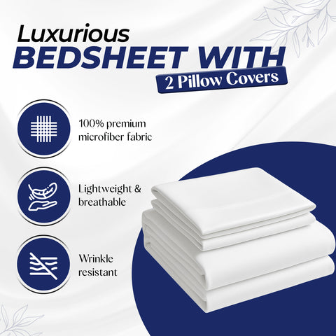 Luxury White Bedsheet Set UAE | Premium Microfiber | 220x240cm | Delivery Dubai Abu Dhabi