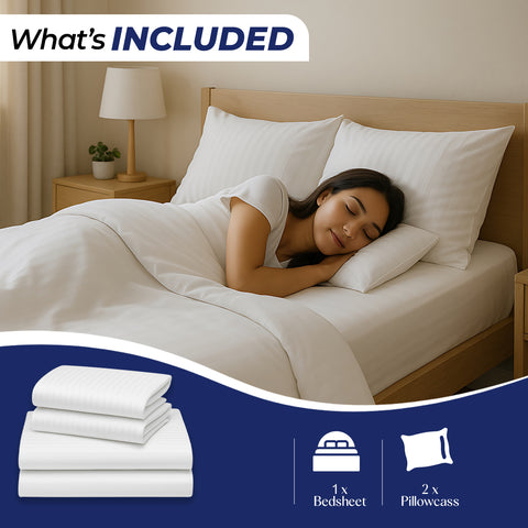 Premium Stripe Bedsheet Set UAE | White 240x260cm | Ultra-Soft Microfiber | INFINI HOMES