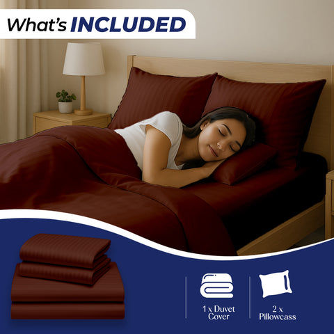 Premium Stripe Duvet Cover Set Coffee 220x240cm | UAE Delivery to Dubai Abu Dhabi Sharjah | INFINI HOMES