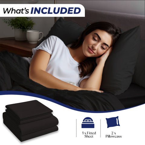 Infini HOMES Premium Dyed Fitted Sheet Set – 160X200 cm – Elegant Microfiber Finish – Includes 2 Pillow Covers
