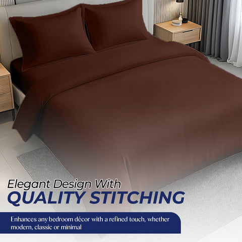 Premium Stripe Duvet Cover Set Coffee 220x240cm | UAE Delivery to Dubai Abu Dhabi Sharjah | INFINI HOMES