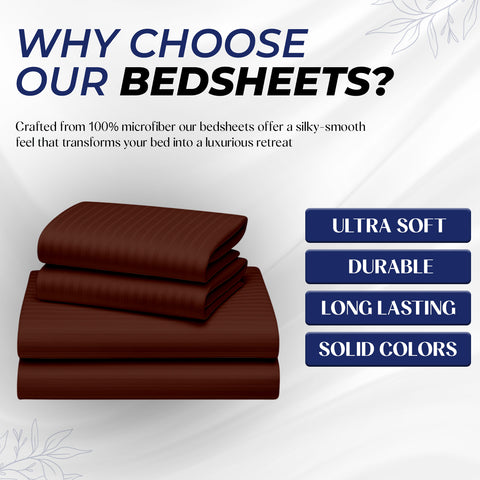 Premium Stripe Duvet Cover Set Coffee 220x240cm | UAE Delivery to Dubai Abu Dhabi Sharjah | INFINI HOMES