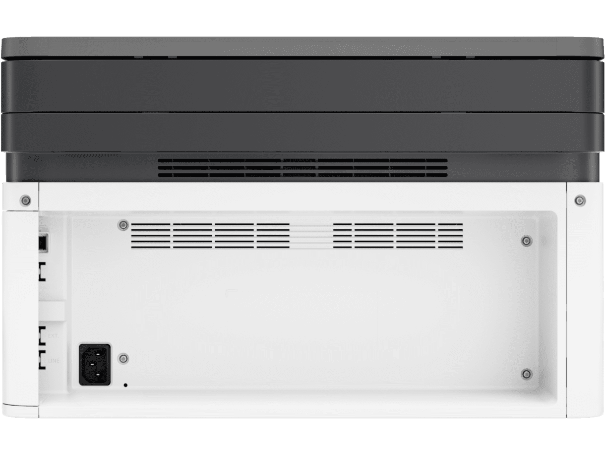 HP Laser MFP 136A rear panel showing power port and ventilation – compact monochrome printer for home office UAE