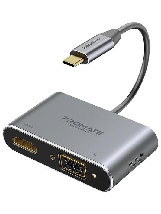 Promate MediaHub C2 USB-C to VGA and HDMI Adapter | UAE Stock - Dubai, Abu Dhabi, Sharjah Delivery