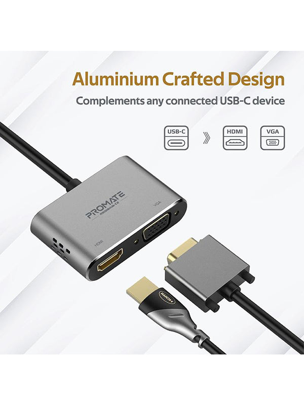 Promate MediaHub C2 USB-C to VGA and HDMI Adapter | UAE Stock - Dubai, Abu Dhabi, Sharjah Delivery