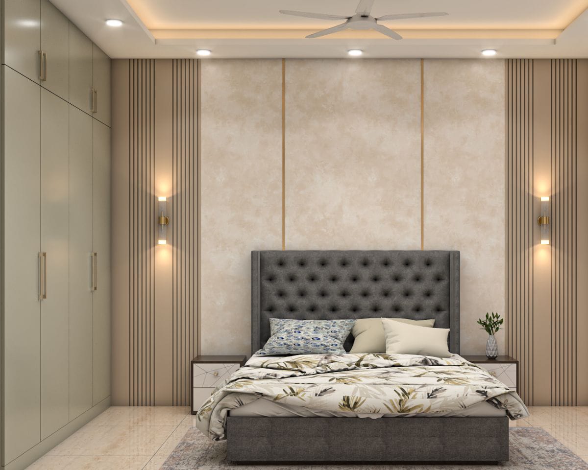 Modern Double Grey Wooden Bed with Tufted Headboard 150×190cm | UAE Delivery to Dubai, Abu Dhabi, Sharjah