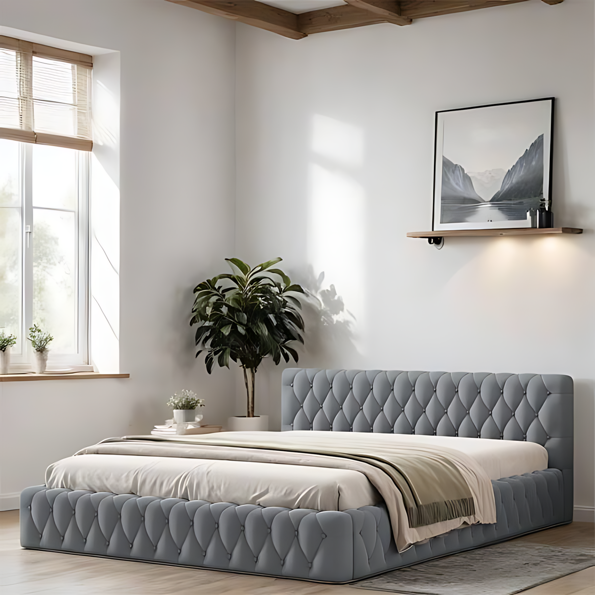 Premium Tufted Upholstered Wooden Bed 160×190cm - UAE Wide Delivery | INFINI HOMES