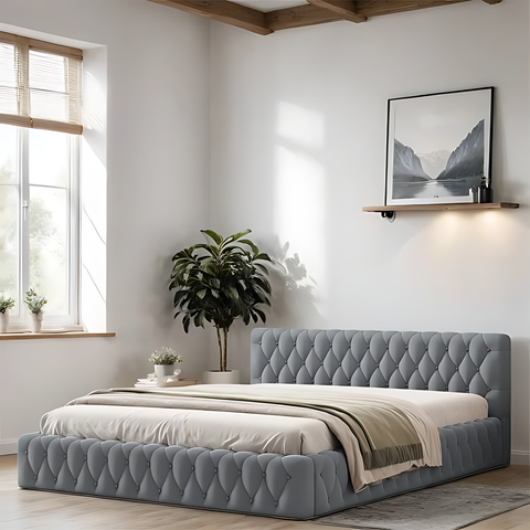 Premium Tufted Upholstered Wooden Bed 160×190cm - UAE Wide Delivery | INFINI HOMES