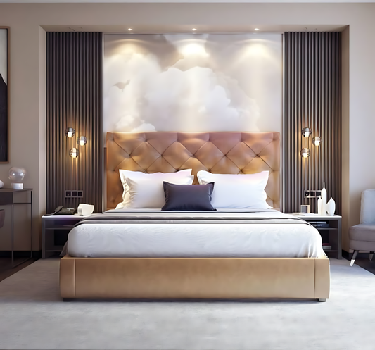 سرير خشبي مزدوج عصري مع لوح رأس منجد - 150×190 سم | Modern Double Wooden Bed with Upholstered Headboard - 150×190 cm UAE Dubai Abu Dhabi