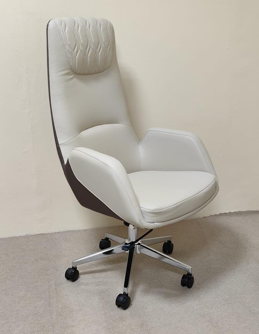 IH 965H PU High Back Office Chair – Beige & Coffee | INFINI HOMES UAE
