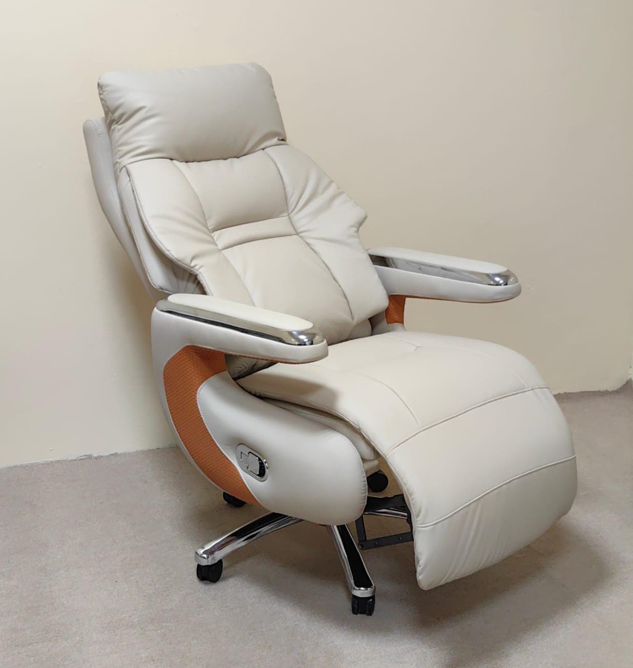 PU Hand Recliner Boss Chair | Beige & Orange | IH 6079