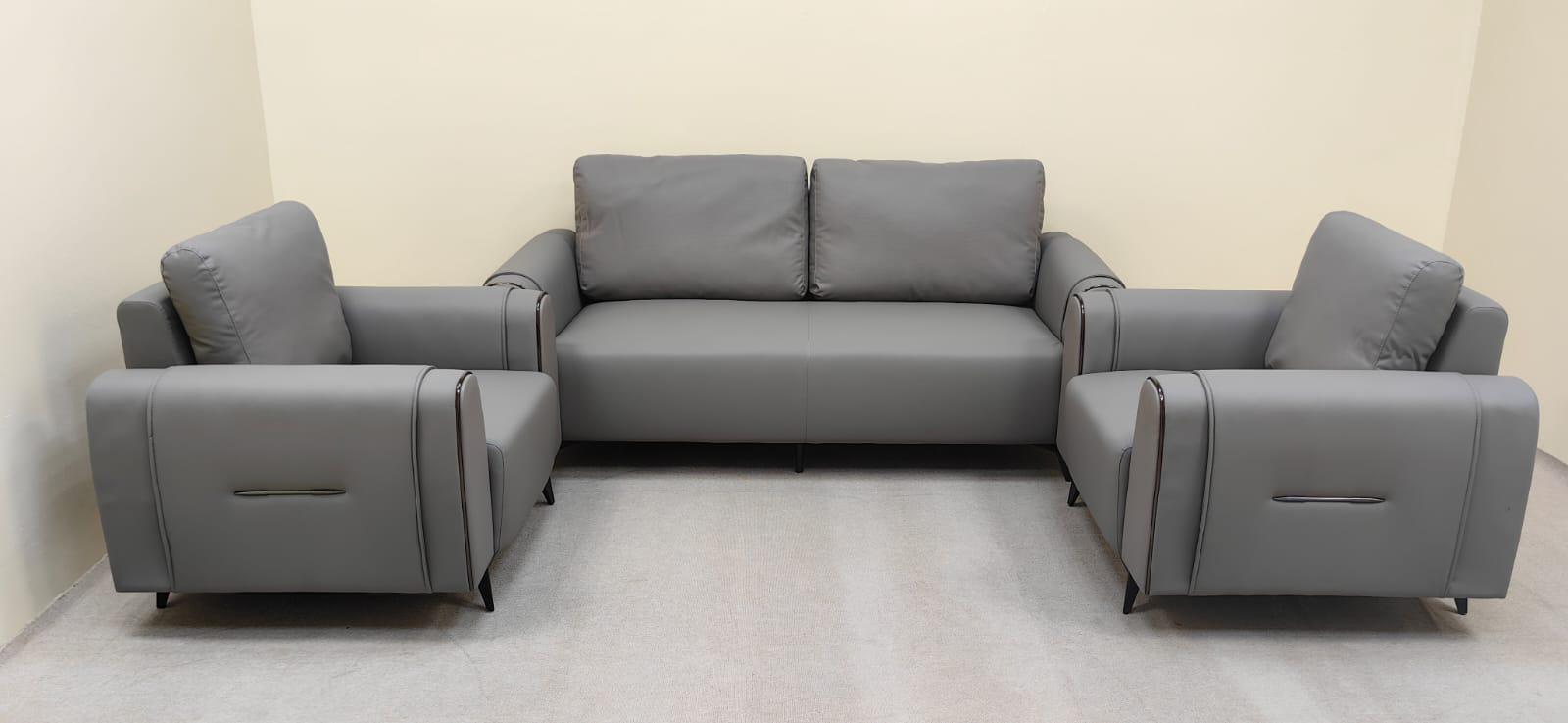 Grey PU Sofa Set 3+1+1 | IH 6319 – Premium Living Room Furniture UAE