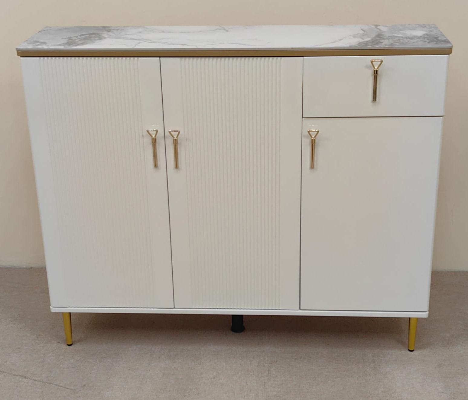 High Gloss Shoe Cabinet with Ceramic Top | IH S-81 | White