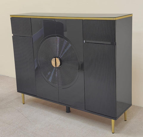 High Gloss Shoe Cabinet with Glass Top | IH S-83 | Black