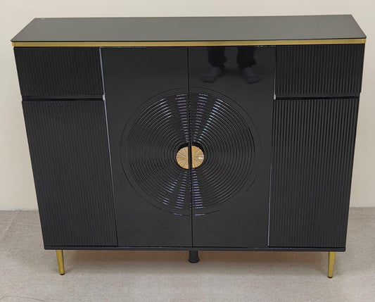 High Gloss Shoe Cabinet with Glass Top | IH S-83 | Black