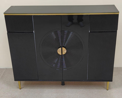 High Gloss Shoe Cabinet with Glass Top | IH S-83 | Black