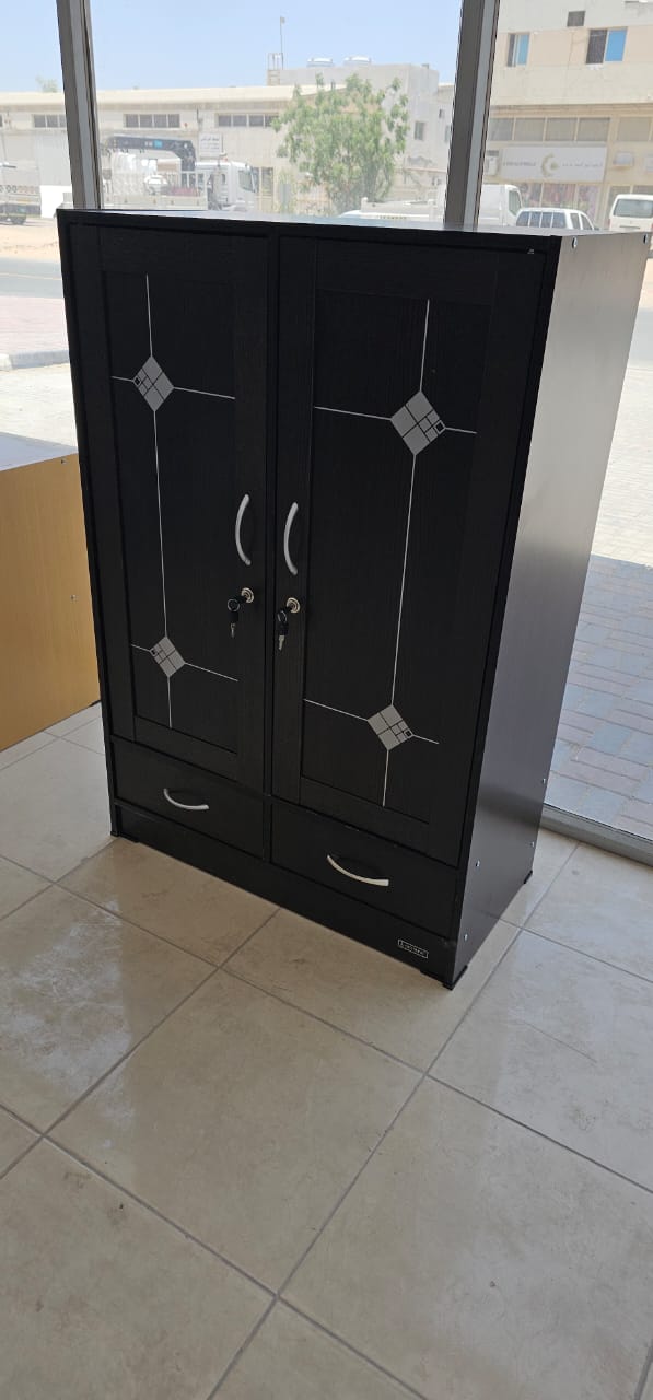 Black Double-Door Wardrobe with Silver Diamond Accents & Storage Drawers | Buy in UAE