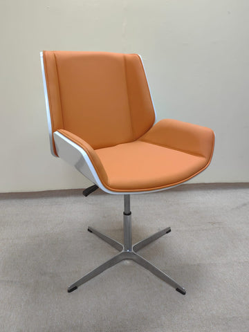 Orange PU Visitor Chair with Bentwood Base – Side View | INFINI HOMES UAE