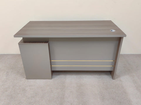 1.4M Executive Office Desk IH-5014 Front View – Oak & Khaki Finish with Gold Accent Lines | Buy Office Desk UAE