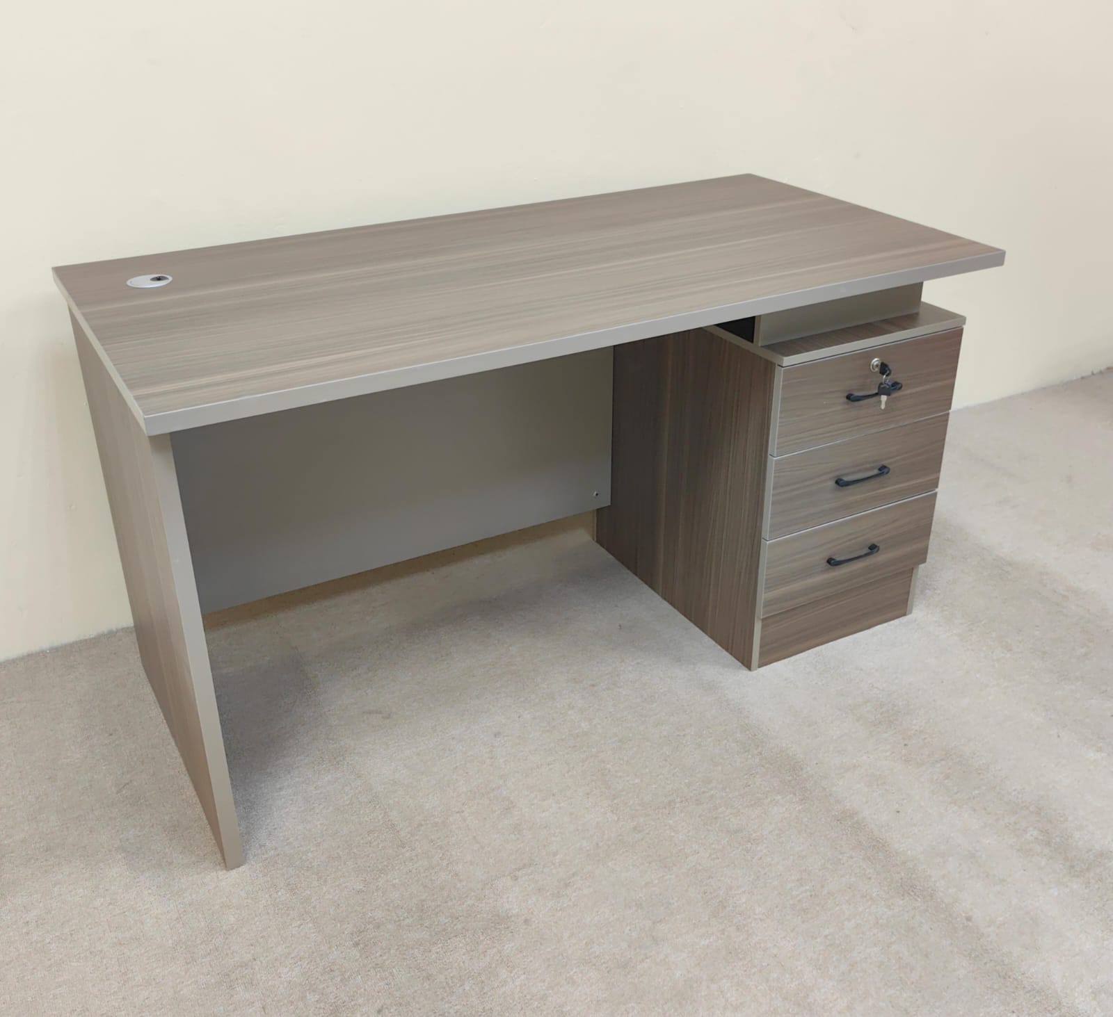 1.4M Executive Office Desk IH-5014 Angled View – Oak Finish with Side Storage Cabinet UAE