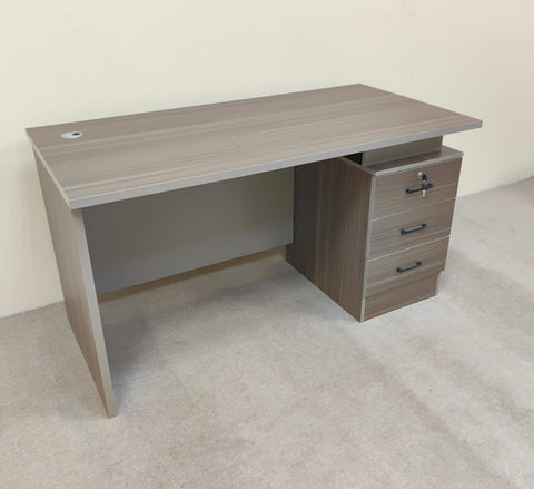 1.4M Executive Office Desk IH-5014 Angled View – Oak Finish with Side Storage Cabinet UAE