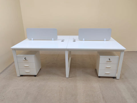Four Person Office Workstation Front View – White Steel Frame with Desk Dividers and Lockable Pedestals UAE | INFINI HOMES IH 834