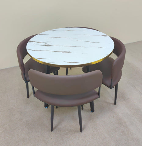 Round Marble Dining Table with Upholstered Chairs - Contemporary Dining Room Furniture UAE