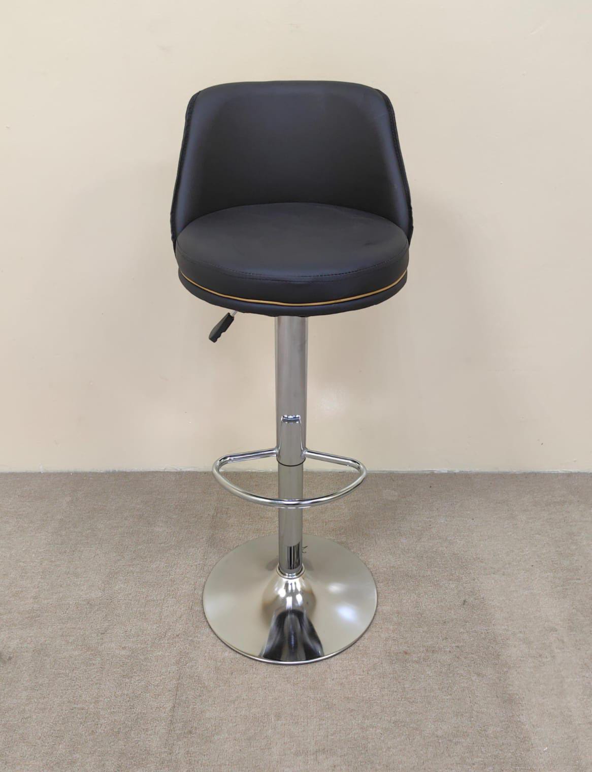 Black PU Leather Bar Stool Front View with Chrome Footrest – Premium Bar Chair Dubai UAE