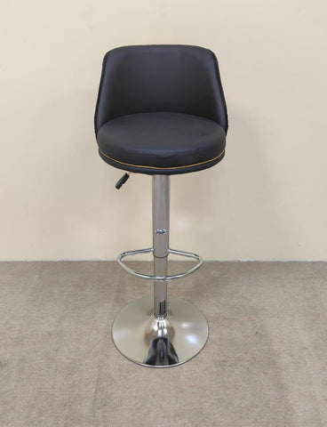 Black PU Leather Bar Stool Front View with Chrome Footrest – Premium Bar Chair Dubai UAE
