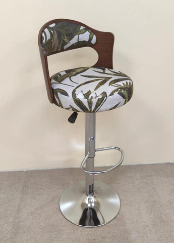 INFINI HOMES Bar Chair IH 245 – Adjustable Height Bar Stool with Tropical Leaf Upholstery and Chrome Pedestal Base, UAE
