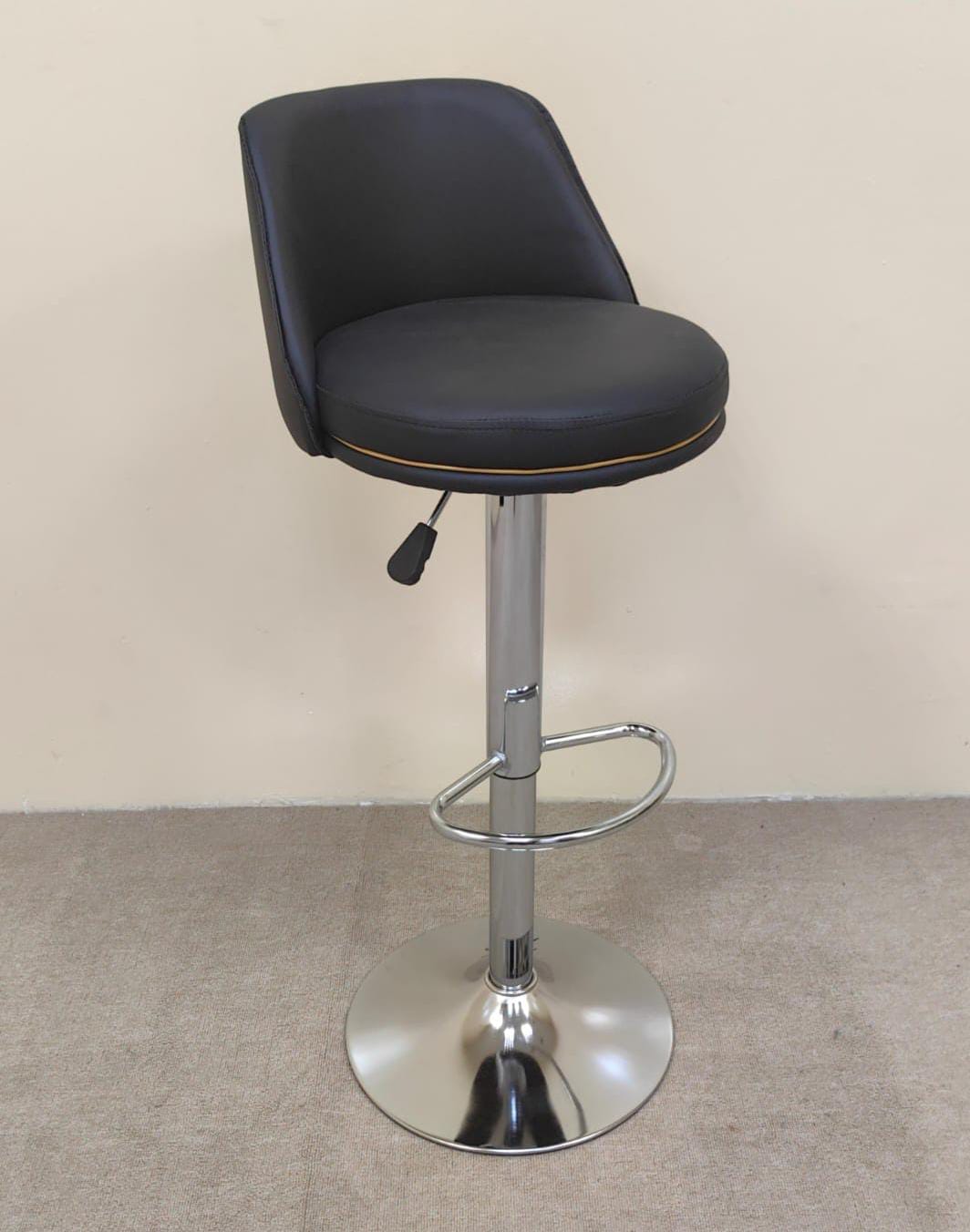Black PU Leather Bar Chair Side View with Adjustable Chrome Pedestal Base – Buy Bar Stool UAE
