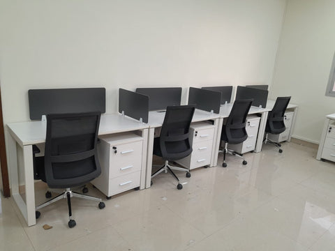 2 Person Office Workstation Desk Dubai UAE | White Line Desk with Drawers 240x60cm