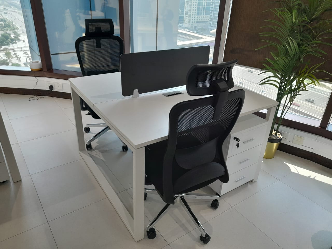 2 Person Office Workstation with Drawers Dubai UAE | White Desk 120x140cm