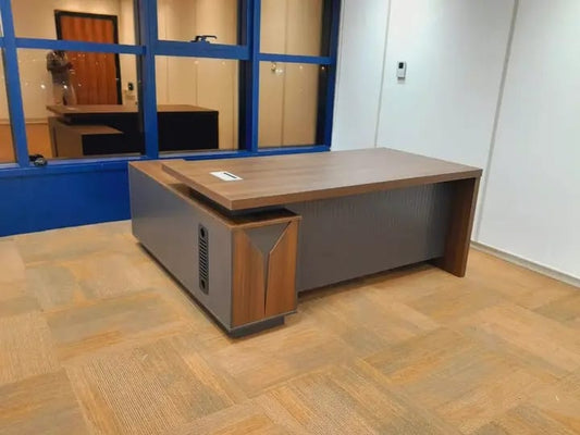 L Shaped Office Desk 200x160cm with Drawers - Walnut Grey | Dubai UAE