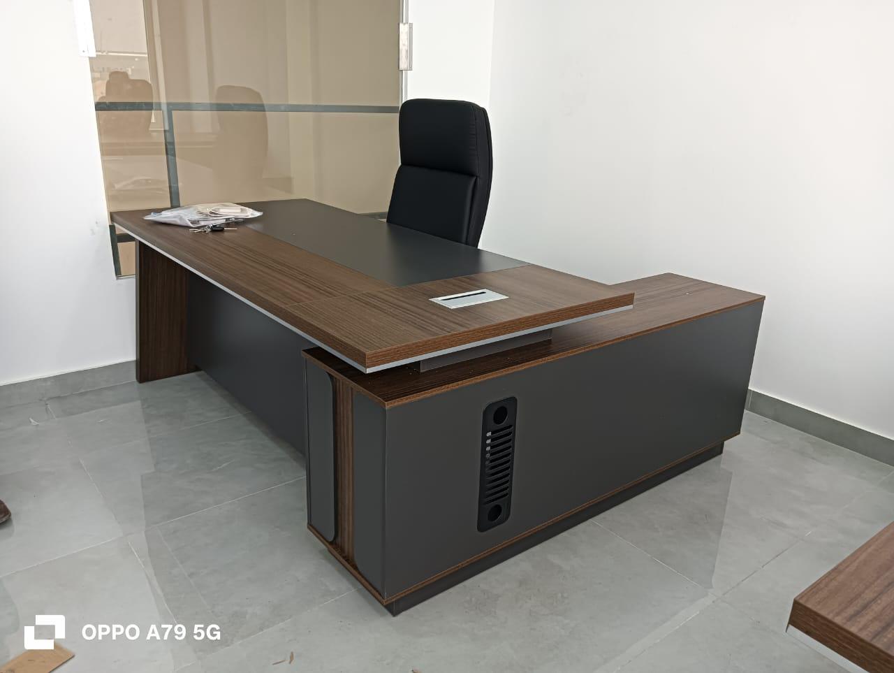 L-Shaped Office Desk 180x160cm with 3 Drawers - Executive Return Table UAE | Walnut Grey
