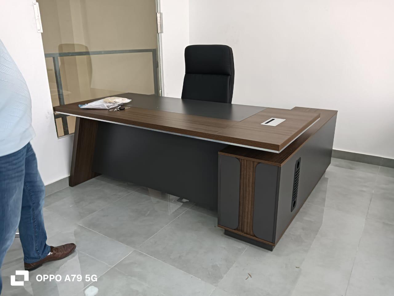 L-Shaped Office Desk 180x160cm with 3 Drawers - Executive Return Table UAE | Walnut Grey