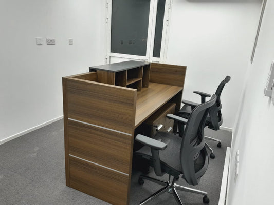 INFINI HOMES Reception Table UAE - Model RCP-180-BG 180x70x105cm Aluminum Strips Dubai Abu Dhabi Sharjah