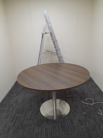 Round Dining Table 120cm Walnut - Chrome Legs | Modern Office & Home Furniture UAE