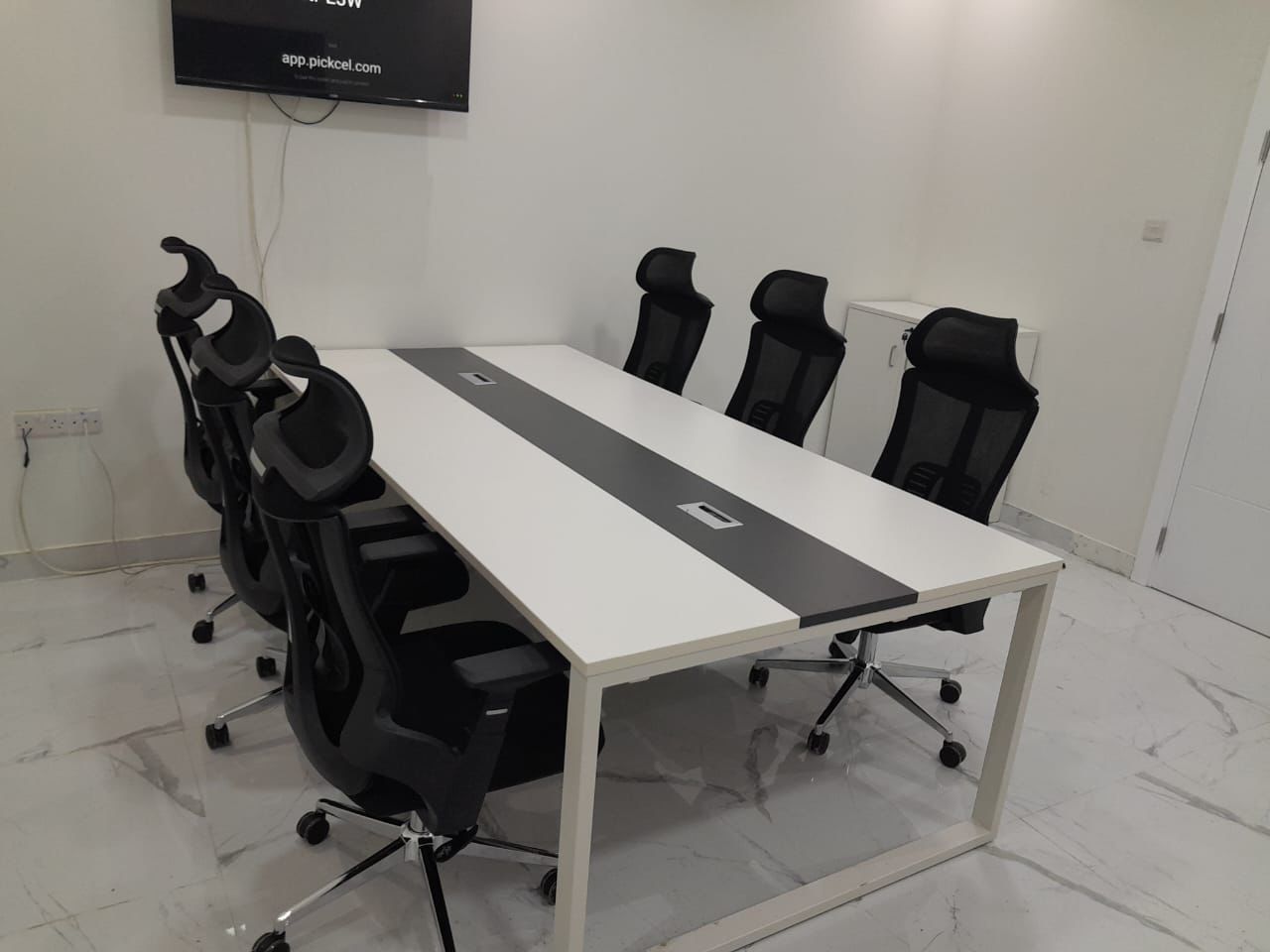 INFINI HOMES Meeting Table UAE - Model AF-MT-30 White Grey 120x300cm Metal Leg Dubai Abu Dhabi Sharjah