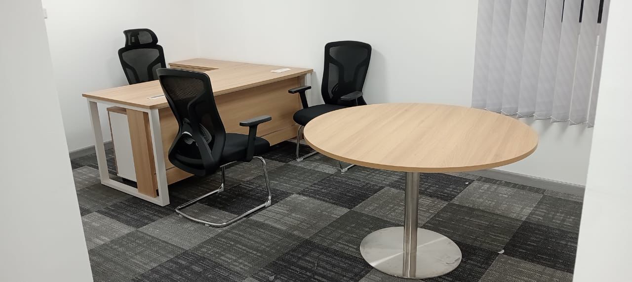 Round Office Table 120cm Oak - Meeting Table Dubai UAE | Chrome Legs