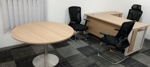 Round Office Table 120cm Oak - Meeting Table Dubai UAE | Chrome Legs