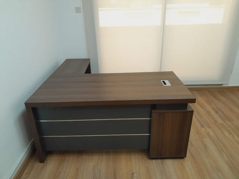 INFINI HOMES Executive Table UAE - Model KENO-140L Walnut Grey 140x70cm +80x40cm Extension Dubai Abu Dhabi Sharjah