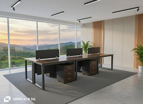 Office Desk with Metal Legs & Pedestal Drawer 180cm - Walnut Grey | Dubai UAE