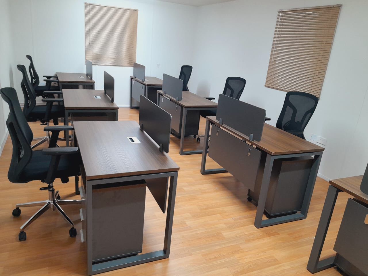 2 Person Office Workstation Desk Dubai UAE - Walnut Grey 240x60cm with Drawers