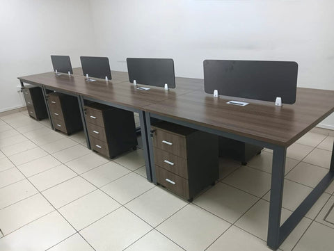2 Person Office Workstation Desk 120x120cm with Drawers - Walnut Grey | Dubai UAE