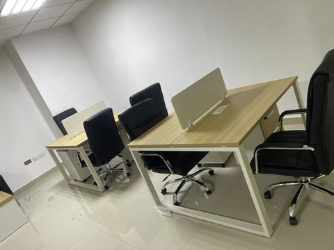 2 Person Office Workstation Desk Dubai UAE | Face to Face Desk 120x120cm Oak White