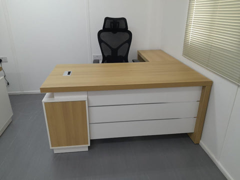 INFINI HOMES Executive Table UAE - Model KN160-EX-BG+EXT Light Oak White 160x80cm+80x40cm Dubai Abu Dhabi Sharjah