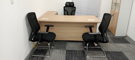 Office Desk with Side Table 200cm - Modern Executive Desk UAE | Oak Finish