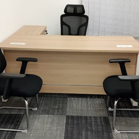 Office Desk with Side Table 180cm - Modern Executive Desk UAE | Oak Finish