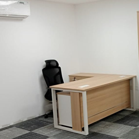 Office Desk with Side Table 180cm - Modern Executive Desk UAE | Oak Finish